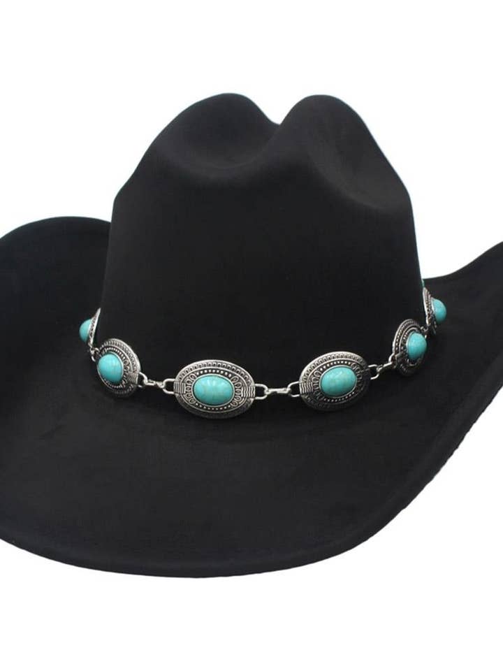CHAPÉU DE COWBOY EM MICROSUEDE COM CORRENTE BOÉMIA por atacado de Pink Irene Wholesale