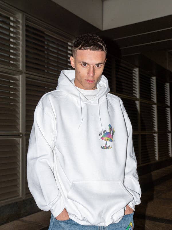 Heavyweight Hoodie in White with Planet Tripsies Print for wholesale by Dream But Do Not Sleep