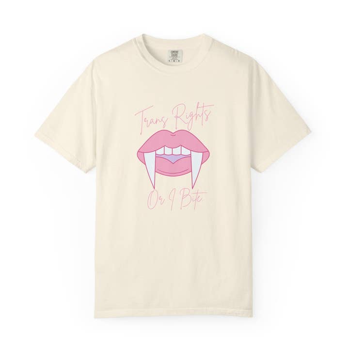 Vampire: Trans Rights or I Bite Comfort Colors T-shirt for wholesale by Kennidi Co.