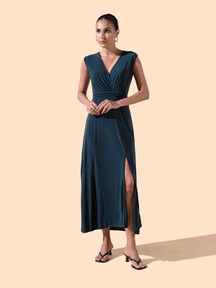 Vestido largo con cuello en v - Betty para venta al por mayor de Osanna Creazione