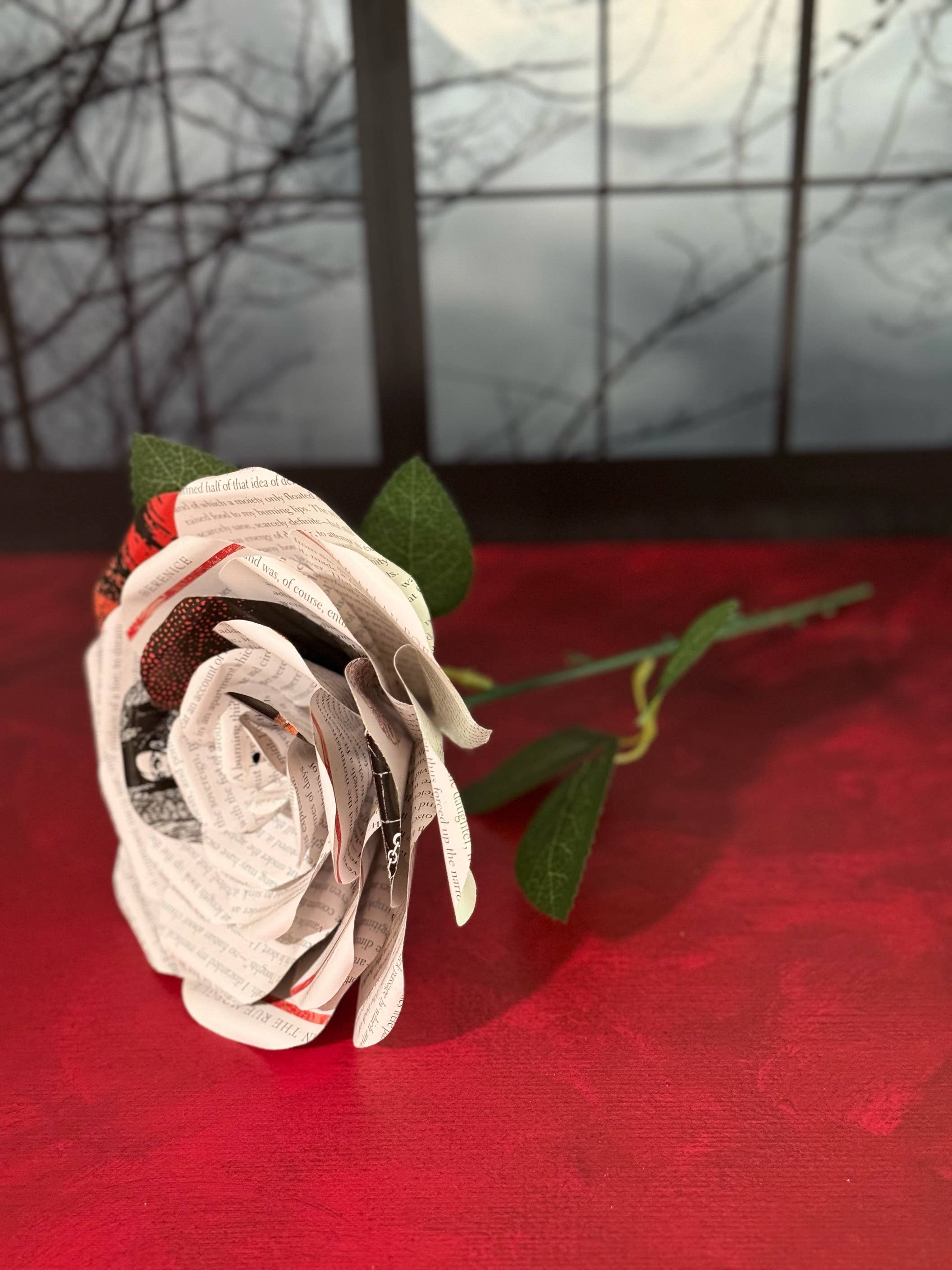 Literary Blooms - Wholesale Artificial Flowers - Edgar Allen Poe Paper Rose made from Upcycled Books- 3 Sizes4