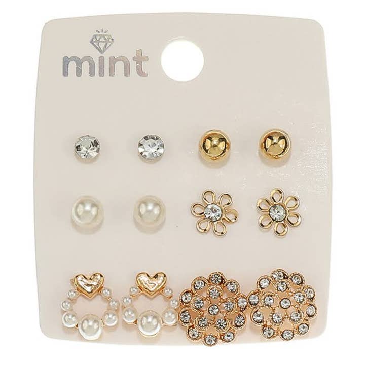 6 Pair Stud Earring Set for wholesale by Atlas Fashion