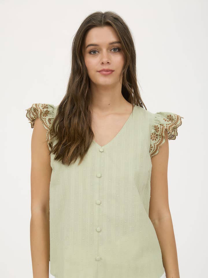 Blu Pepper - Wholesale Blouse - Women's - STRIPE CLIP DOT CONTRAST FLORAL SLEEVE BLOUSE6