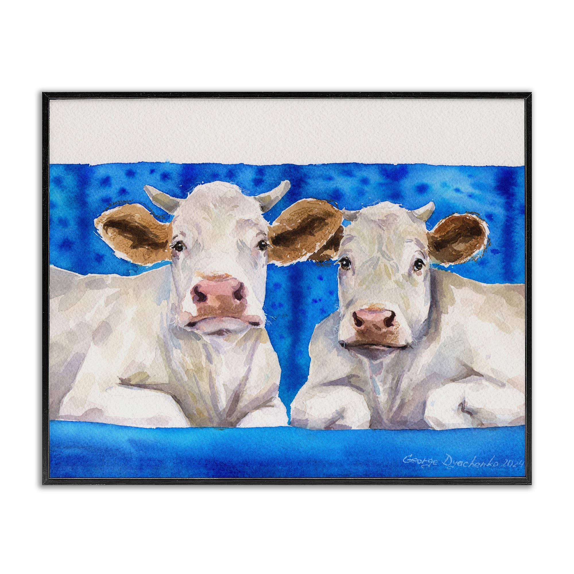 Stupell Industries - Wholesale Wall Sign - Two White Cows on Blue - Framed Wall Art0