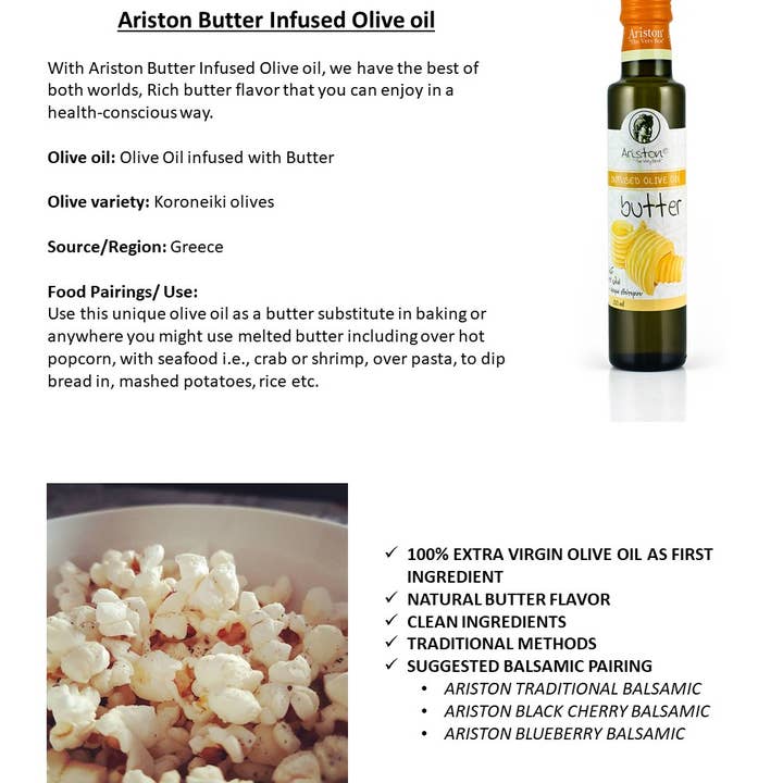 Ariston Specialties - Wholesale Olive Oil - Ariston Butter Infused Olive Oil 8.45oz