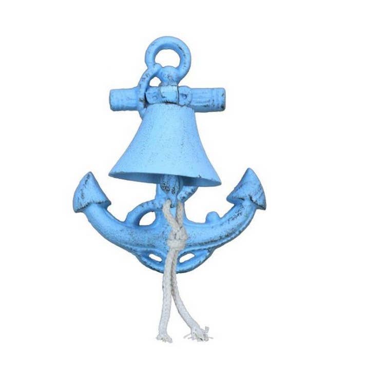 Cloche d'ancrage murale en fonte bleu clair rustique 8" pour la vente par Hampton Nautical
