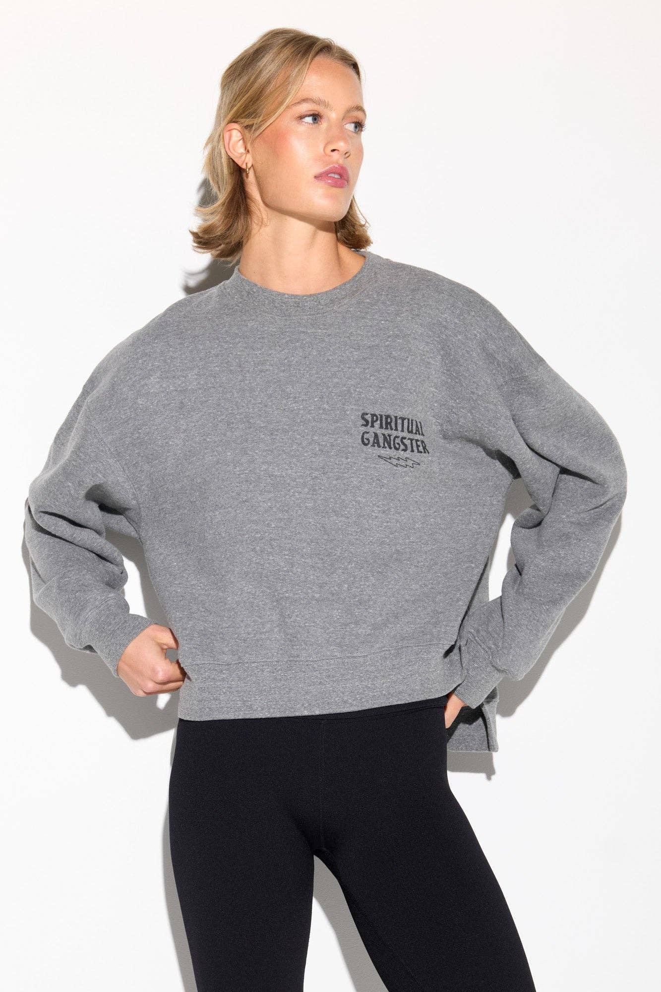 HEATHER GREY El Tigre Bex High-Low Crew for wholesale on Faire3