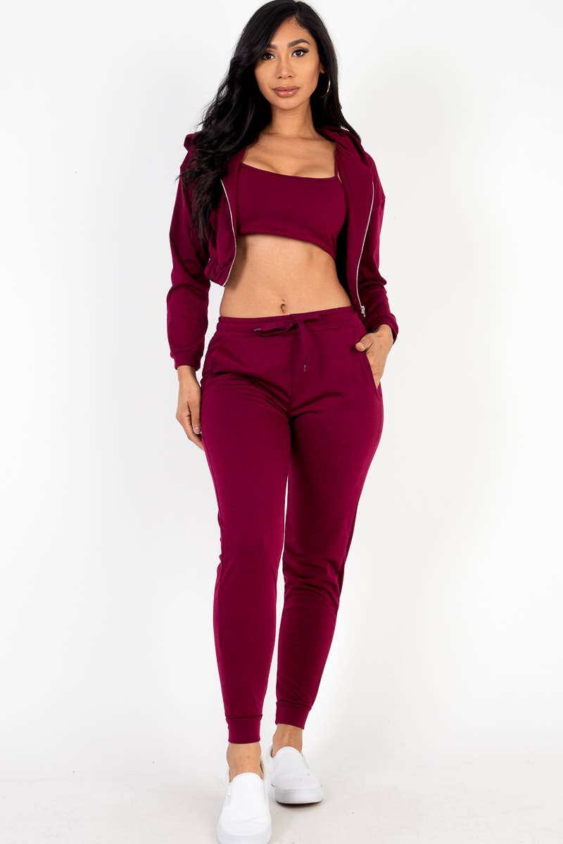 CAPELLA APPAREL - Wholesale Lounge Set - Women's - French Terry Cropped Cami with Zip-up Jacket and Joggers Set5