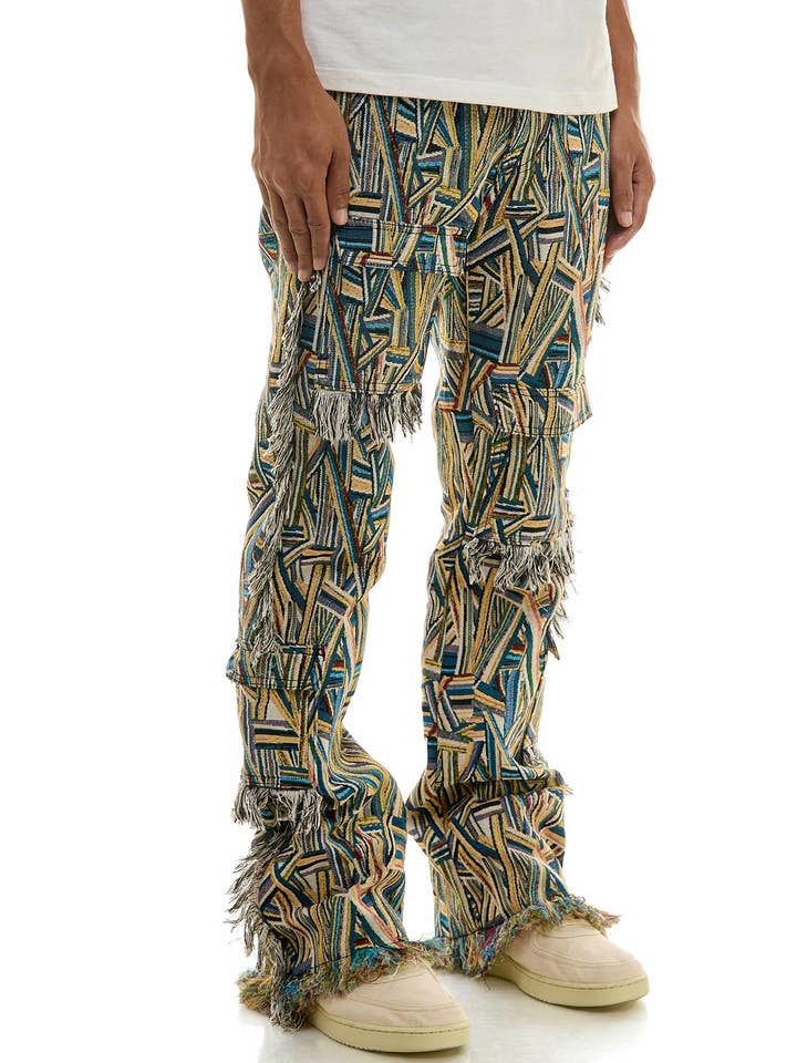 Blue TAPESTRY CARGO PANTS for wholesale on Faire