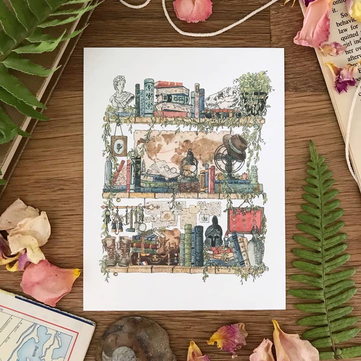 Lizzy Gass - Wholesale Postcard - The Archaeologist's Shelves Postcard