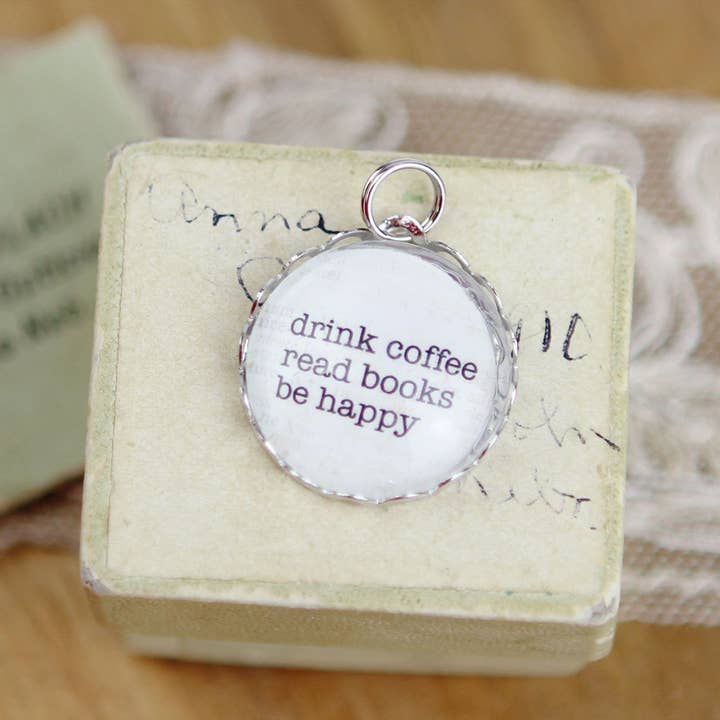 Drink Coffee Read Books Library Literary Round Charm for wholesale by Jennifer Dahl Designs LLC