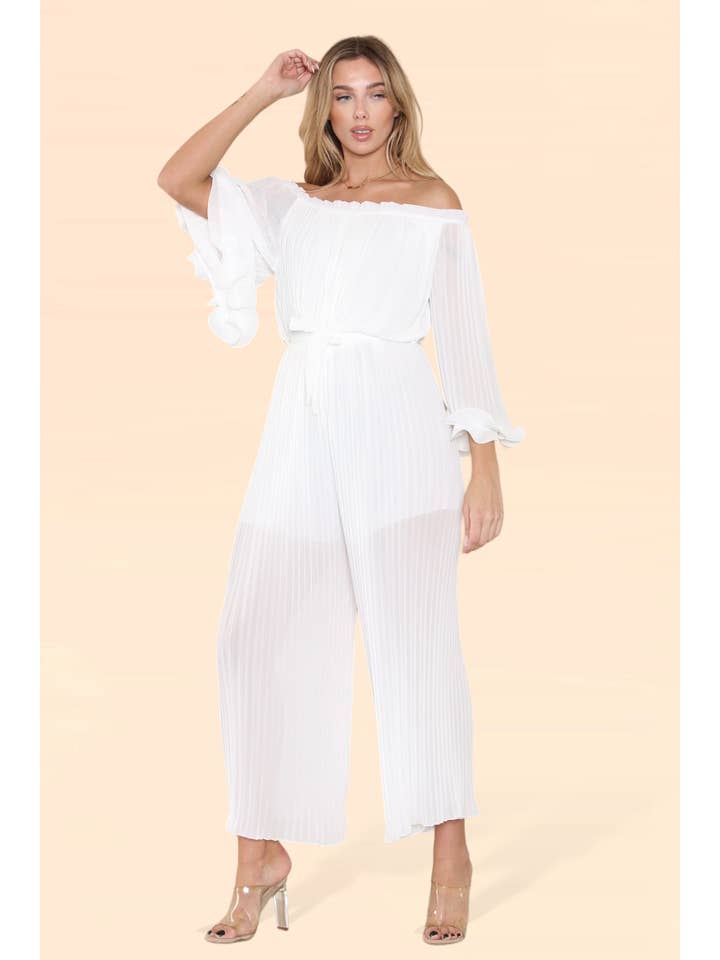 Kurt Muller - Wholesale Jumpsuit - Women's - Sofia Bardot Pleated Frill Jumpsuit