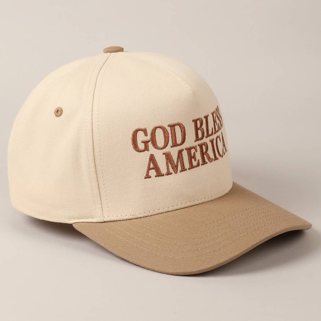Fashion City - Wholesale Baseball Cap - Unisex - God Bless America Embroidered Two-Tone Canvas Cap1