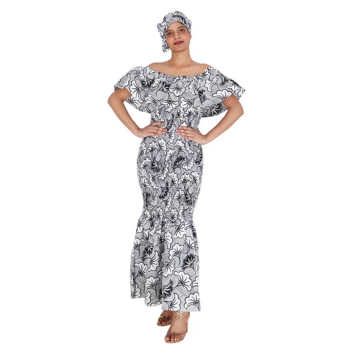 African Stars - Wholesale Dress - Women's - Women's Printed Smocking Off Shoulder Mermaid Dress - FI-P5007715