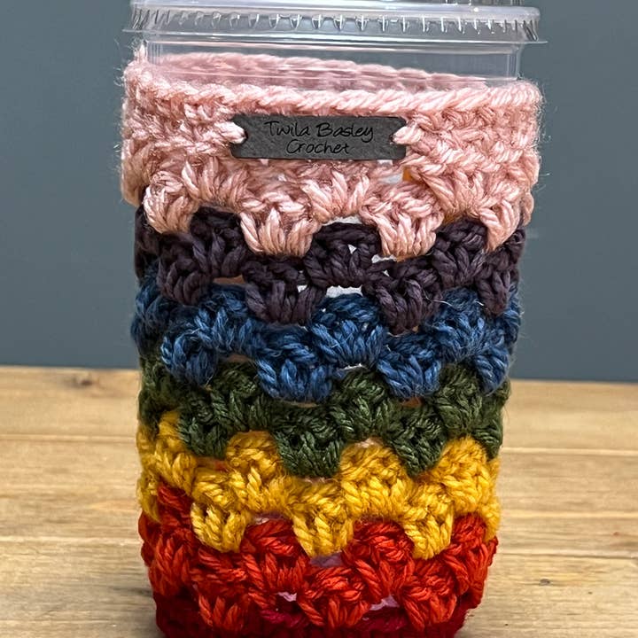Twila Basley Crochet - Wholesale Drink Huggers & Koozies - Granny Cup Koozie Rainbow
