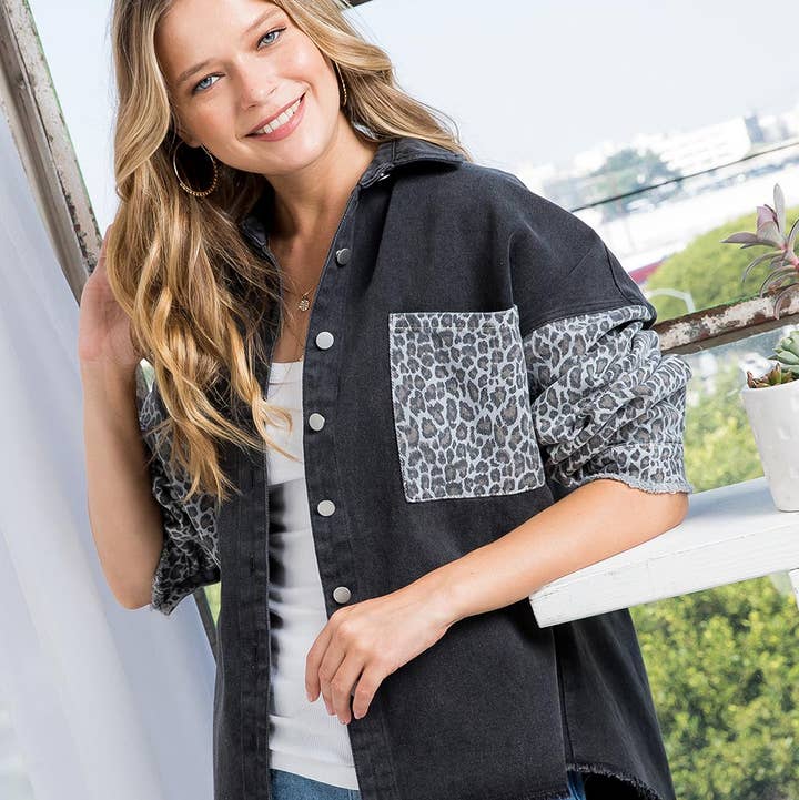 Sweet Lovely by Jen - Wholesale Denim Jacket - Women's - SW292 LEOPARD PRINT DENIM JACKET25