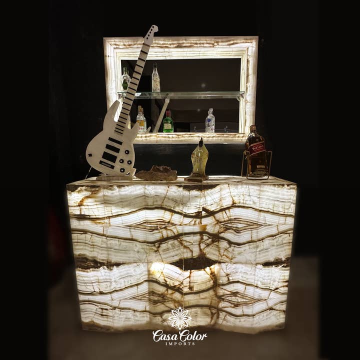 Exotic Vegas style luxury translucent backlit handmade Onyx two-piece bar set for wholesale by Casa Color