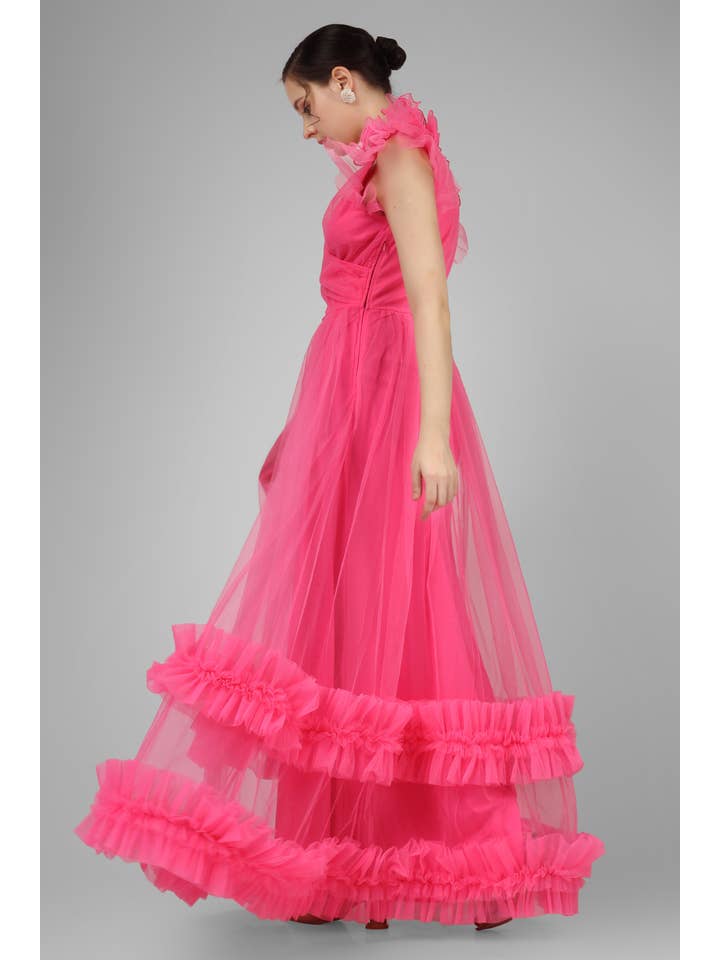 Nova Pink Tulle Corsage Maxi Dress for wholesale on Faire6