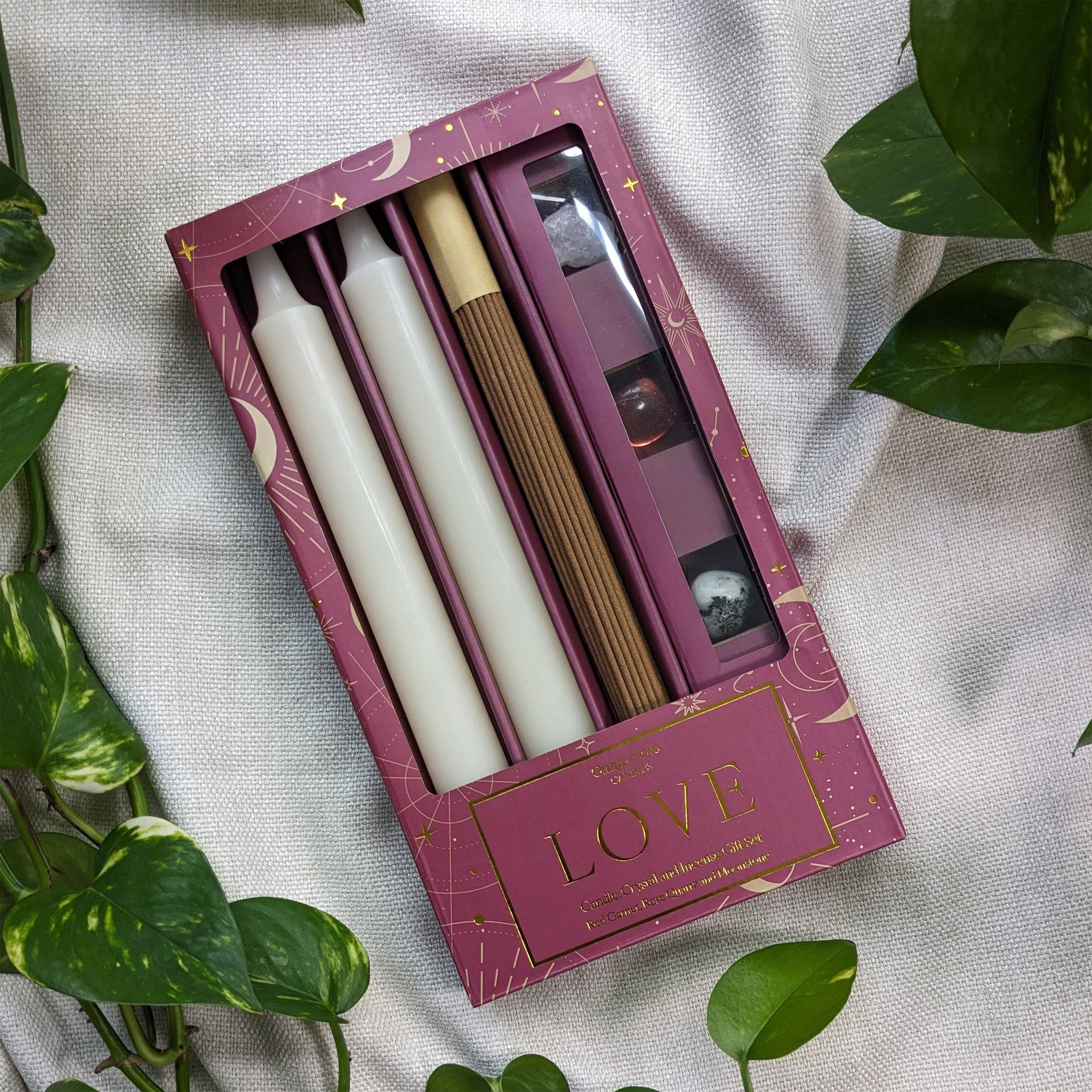 Robert Frederick Ltd - Venta al por mayor Artículo de meditación - Set de velas, cristales e incienso Orange Grove Love, incluye dos velas y tres piedras de cristal2