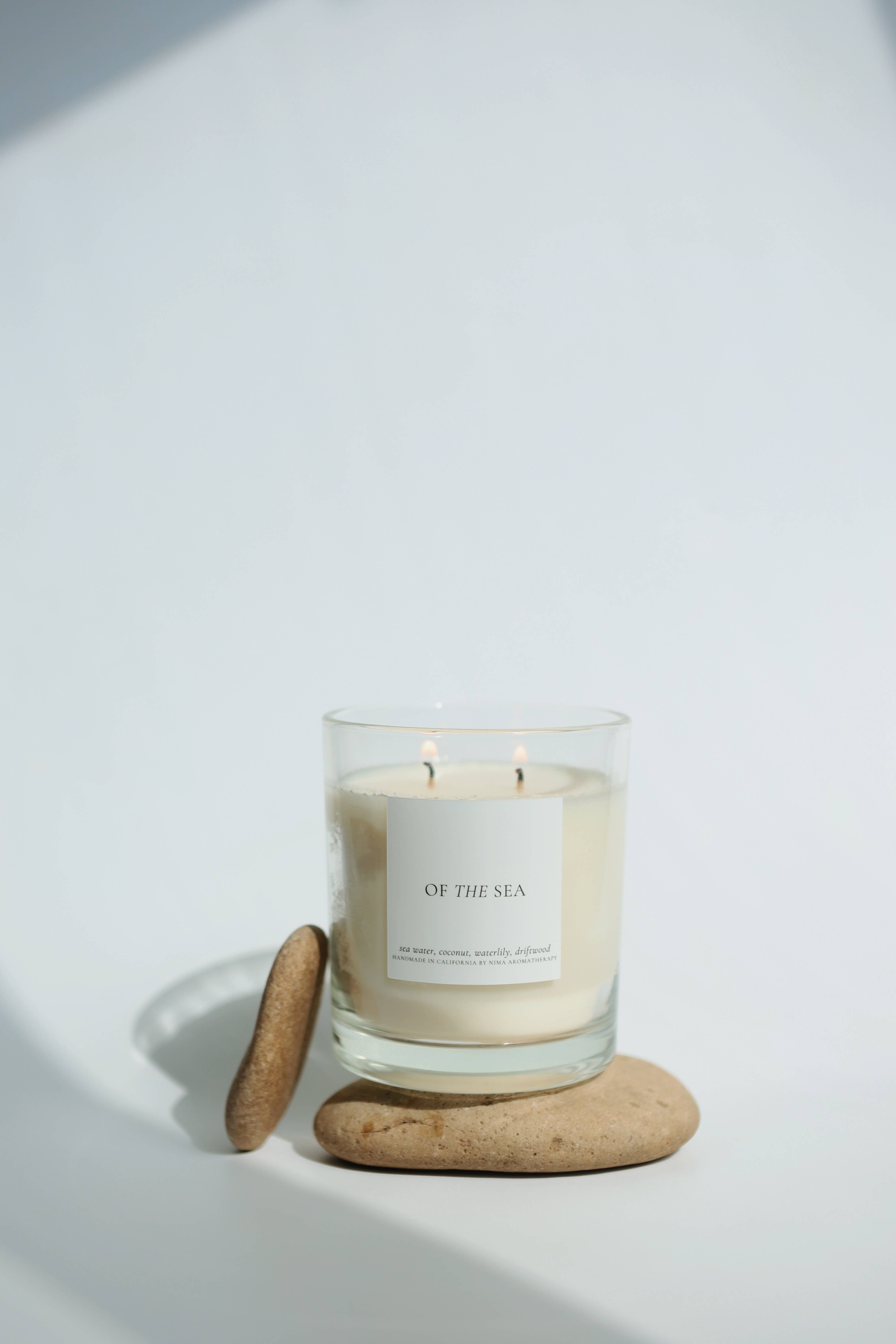 NIMA aromatherapy - Wholesale Jar/Filled Candle - Sea Water + Coconut - 12 oz clear jar soy wax candle