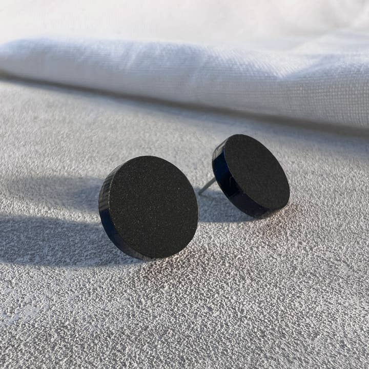 Mingled - Wholesale Stud/Post Earrings - Matte Black Round Stud Earrings - 15mm