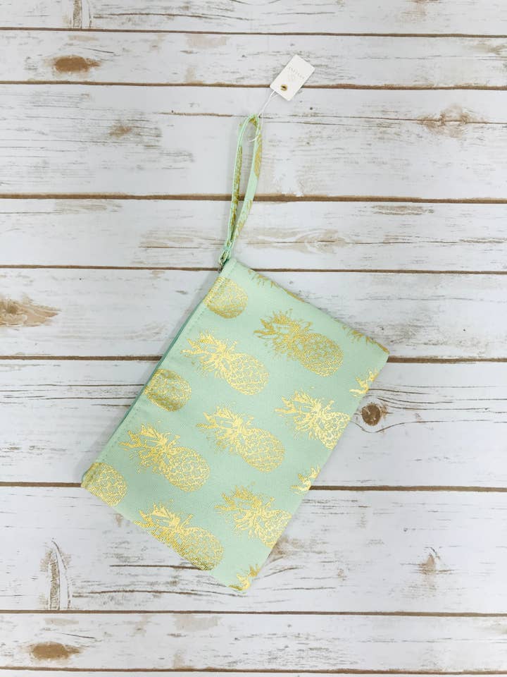 Mint Gold Foil. Pineapple Pouch - P100 for wholesale by Magnolia & Peach Jewelry Boutique, LLC