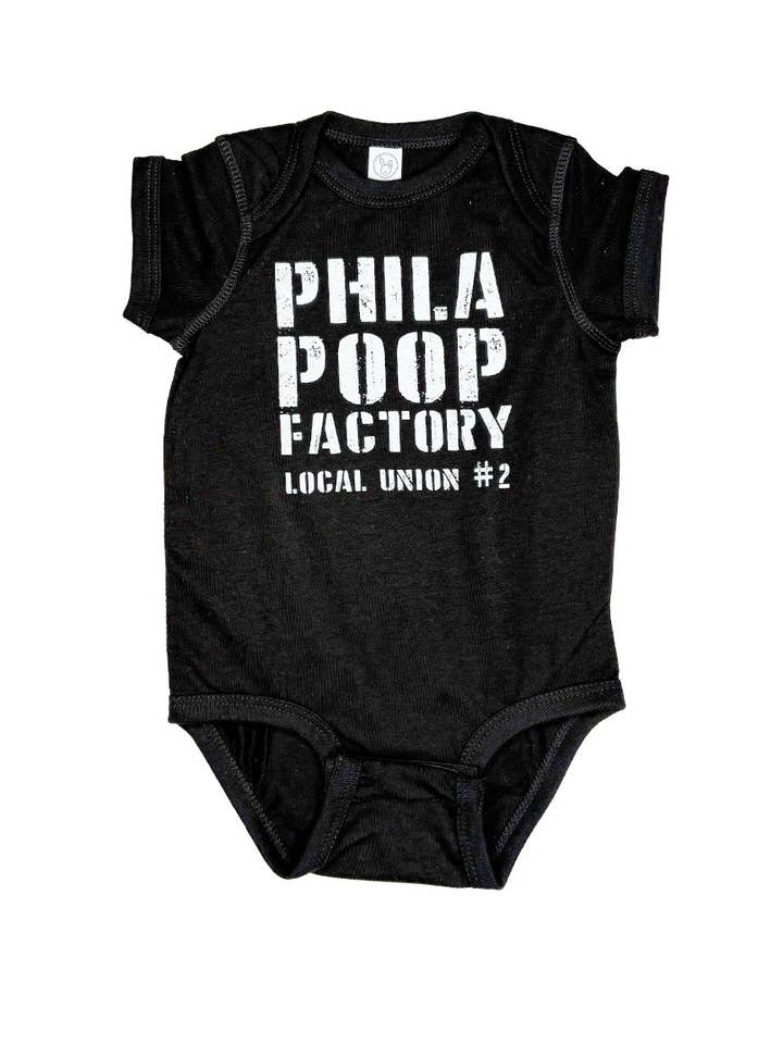 Poop Factory Onesie for wholesale by South Fellini