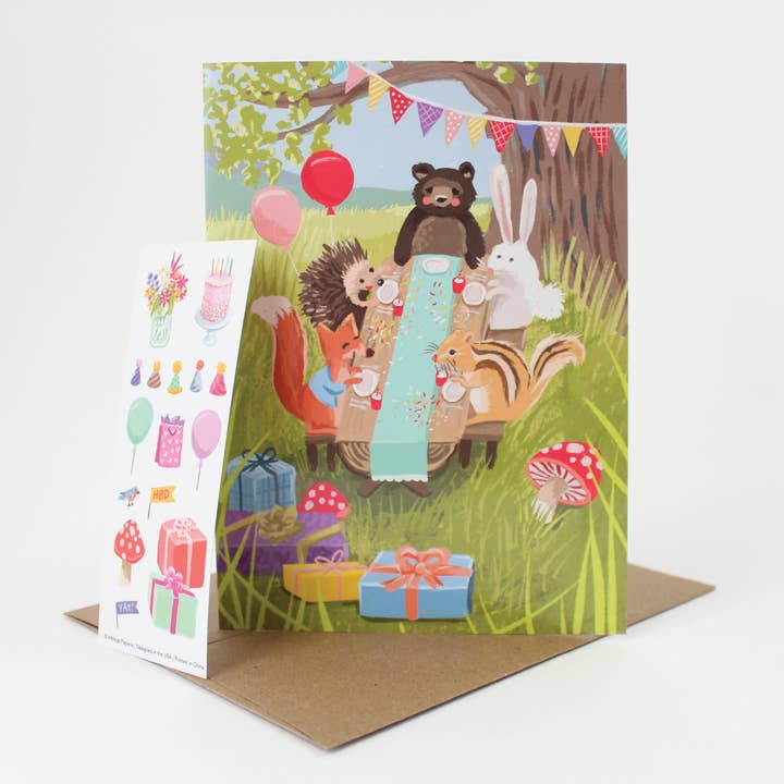 Inklings Paperie - Wholesale Birthday Card - Sticker Scene Card - Woodland Party1