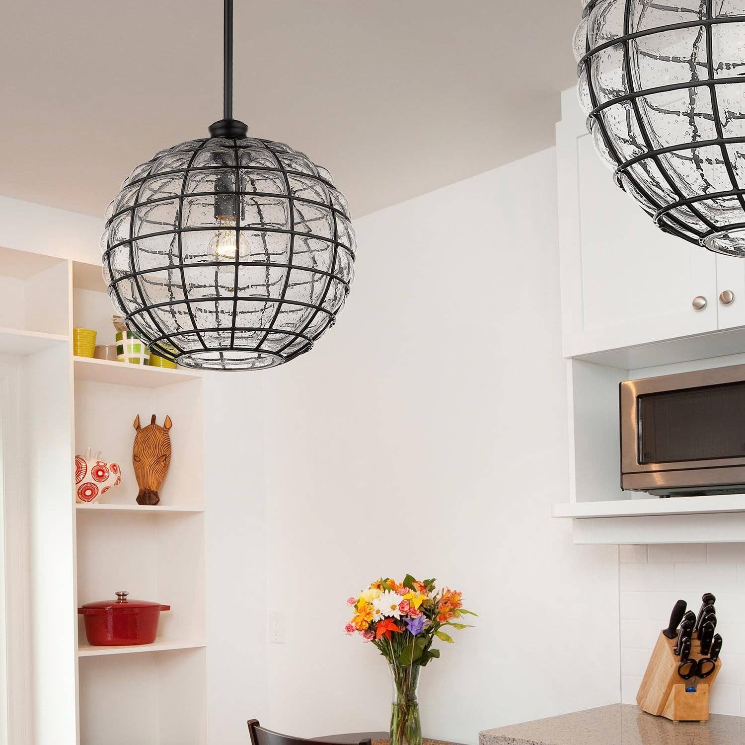 Golden Lighting - Wholesale Chandelier/Hanging Light - Powell Medium Pendant in Matte Black with Glass 1