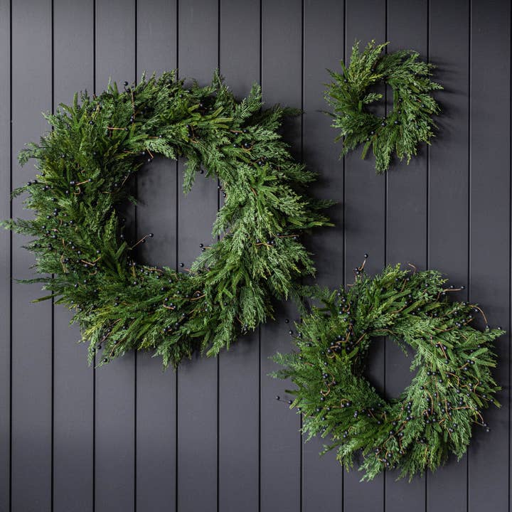 Luxe B Co - Wholesale Wreath - Navy Plum Berry Norfolk Cypress Real Touch Wreath - 14"