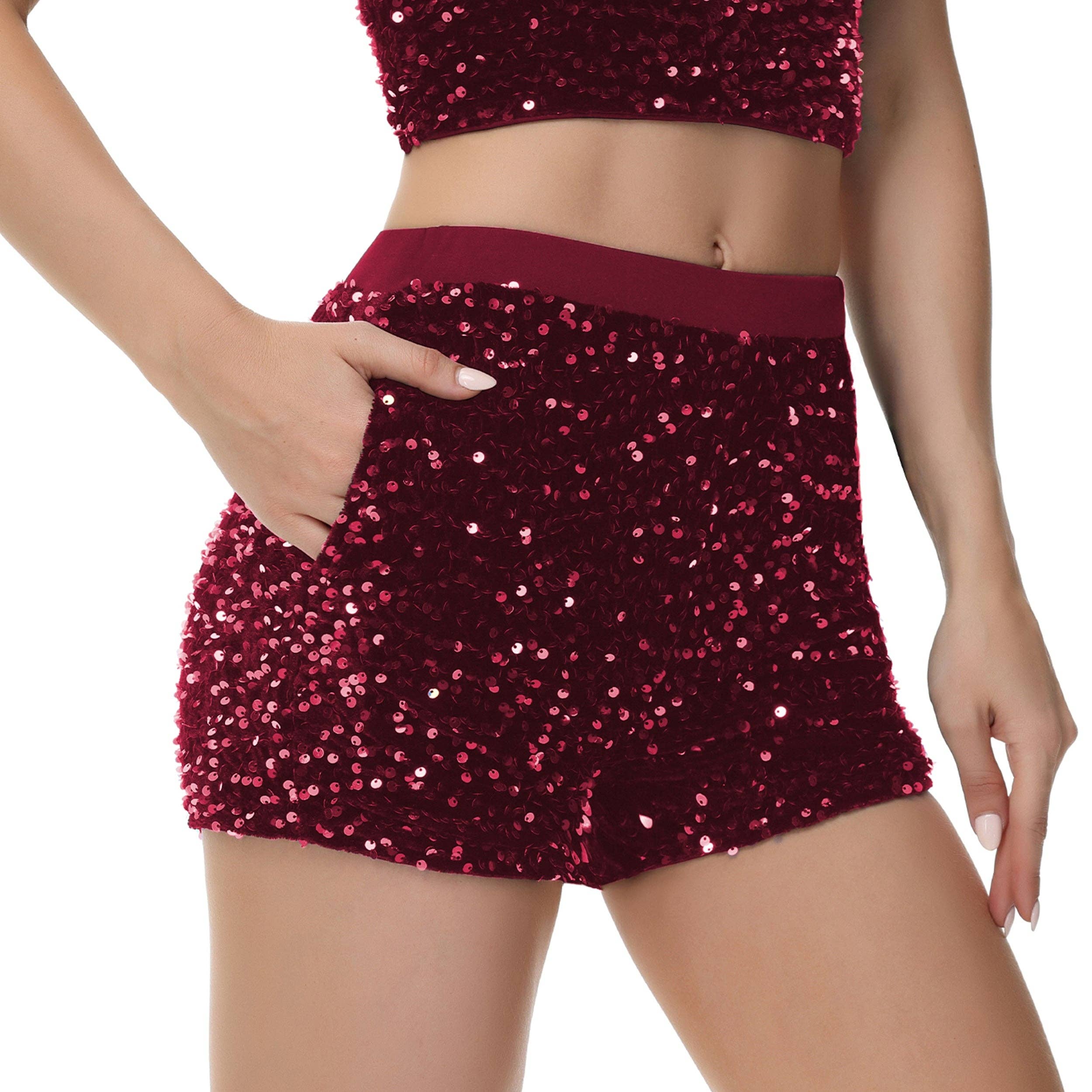 Anna Kaci Wholesale - Wholesale Shorts - Women's - Sparkly Sequin Shorts Elastic Waist with Pockets14