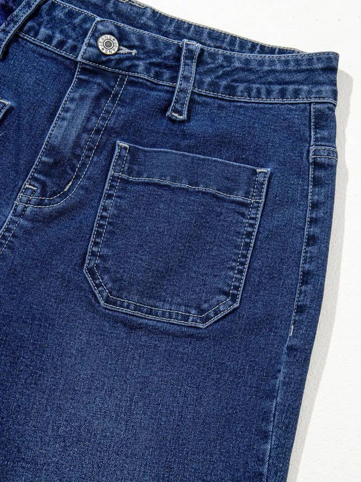 DarkBlue High-Rise Stylish Retro Straight-Leg Jeans for wholesale on Faire