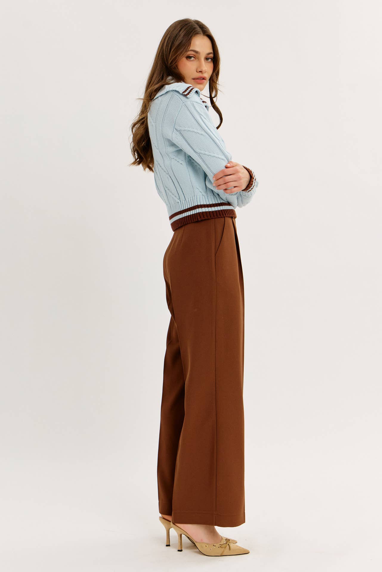 idem ditto - Wholesale Knit Sweater - Women's - PREPPY NOSTALGIA STRIPED COLLAR CABLE KNIT SWEATER12