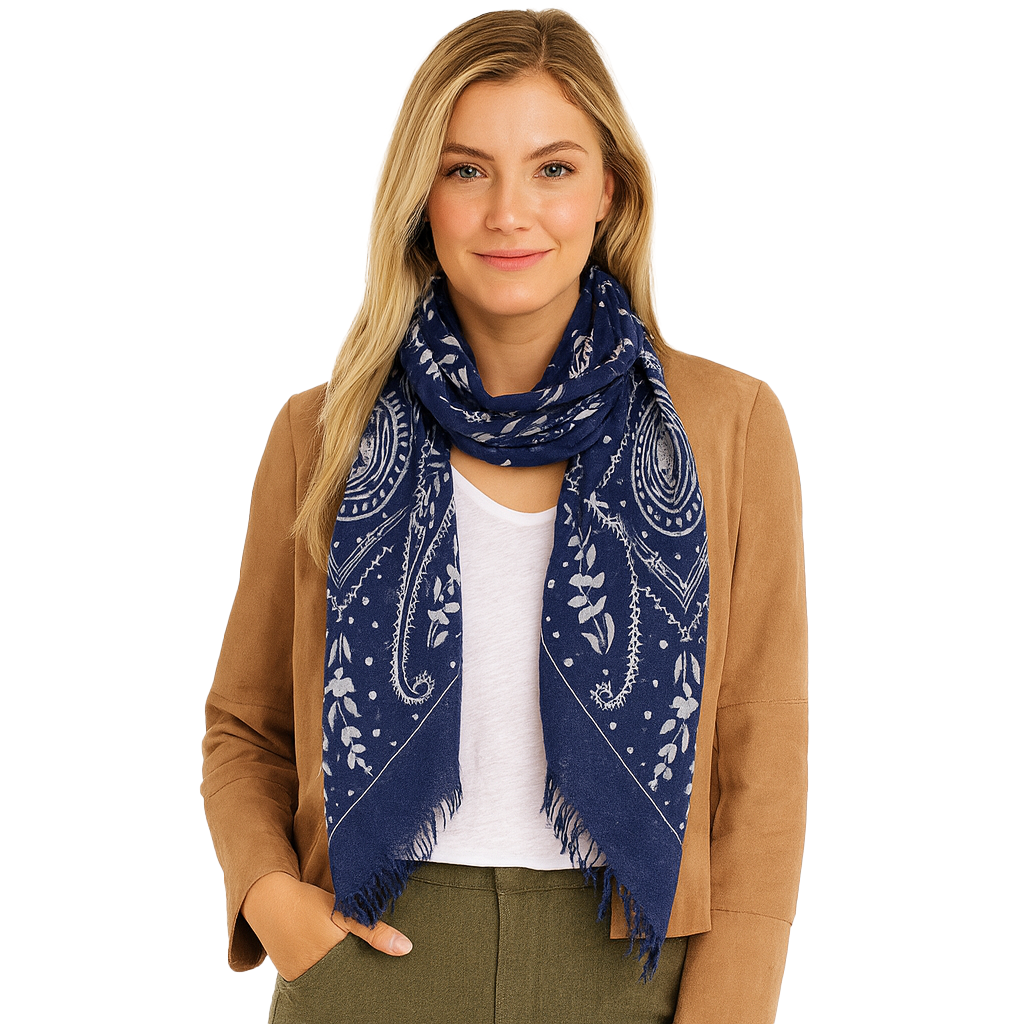 Blue Pacific - Vente Écharpe – femme - Écharpe en cachemire à motif paisley8