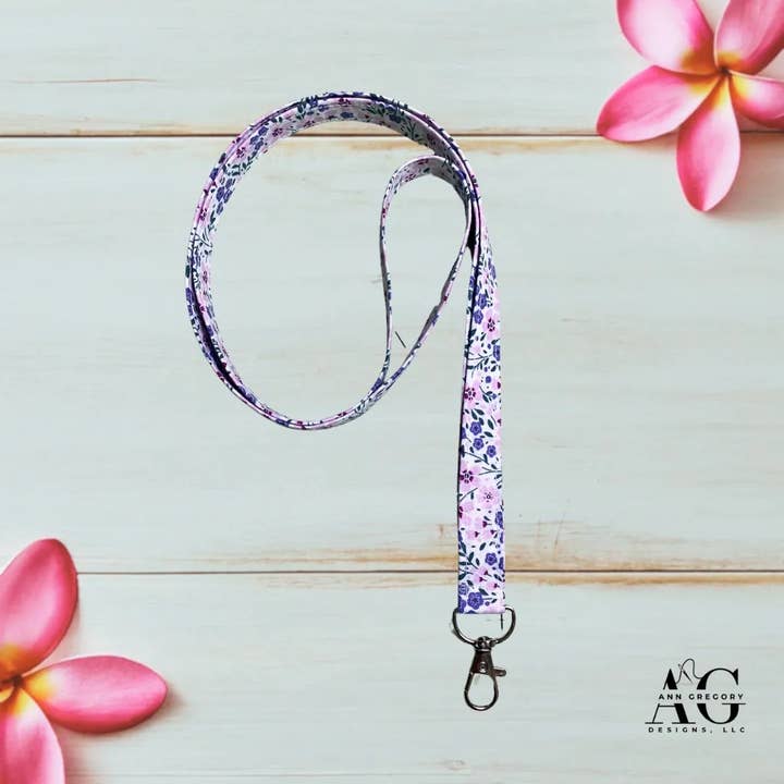 Nyckelband för ID, nycklar, mobiltelefon - Lila vildblommor för wholesale av Ann Gregory Designs