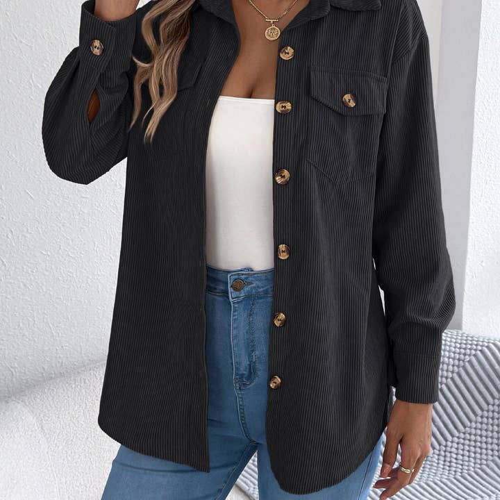 Masyal - Wholesale Shirt Jacket/Shacket - Women's - Autumn Winter Long-Sleeved Corduroy Mid-Length Jacket9