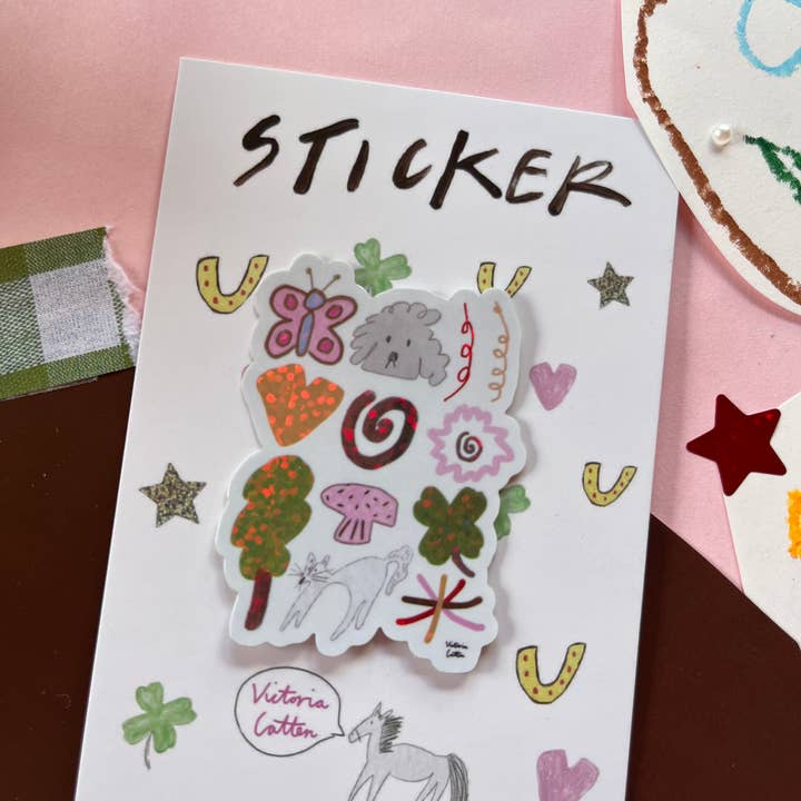 Victoria Catten - Wholesale Sticker - Dog and Fox pals world portrait glitter sticker