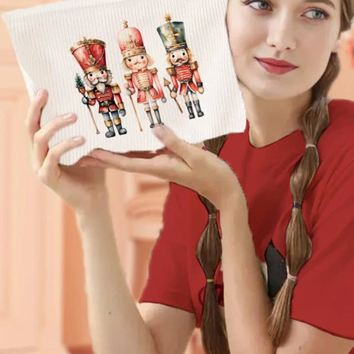 Lovesoft - Wholesale Makeup/Cosmetic Bag - Pink Christmas Fashion Print Corduroy Zip Up Cosmetic Bag9