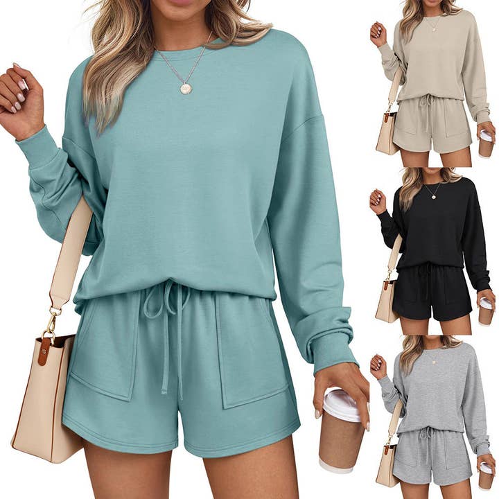Women's Fall 2 Piece Lounge Set Long Sleeve Top and Shorts and other Purchase Wholesale two piece short set. Free Returns & Net 60 Terms on Faire trending on Faire.