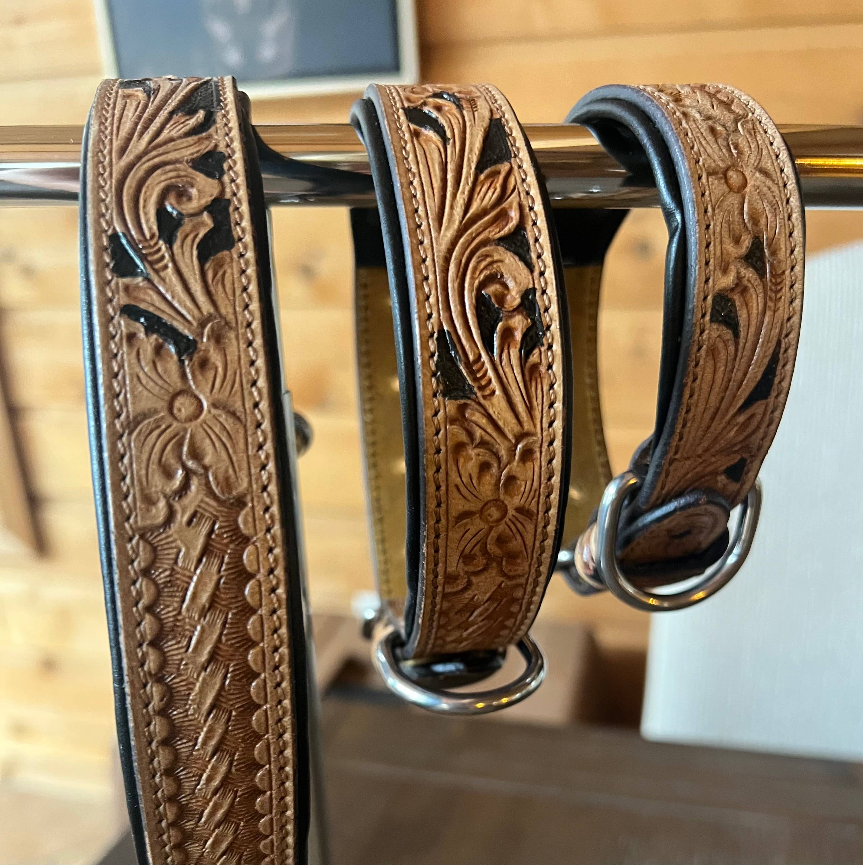 Westrian International - Wholesale Pet Leash - Dog - BISBEE Tooled Leather Basket stamp western dog leash collar2