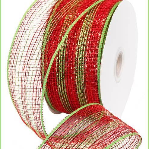 Rete a righe sottili 4"X25Yd rosso/lime con foglia rossa/lime RS2013A9 per la vendita all'ingrosso da parte di DecoExchange