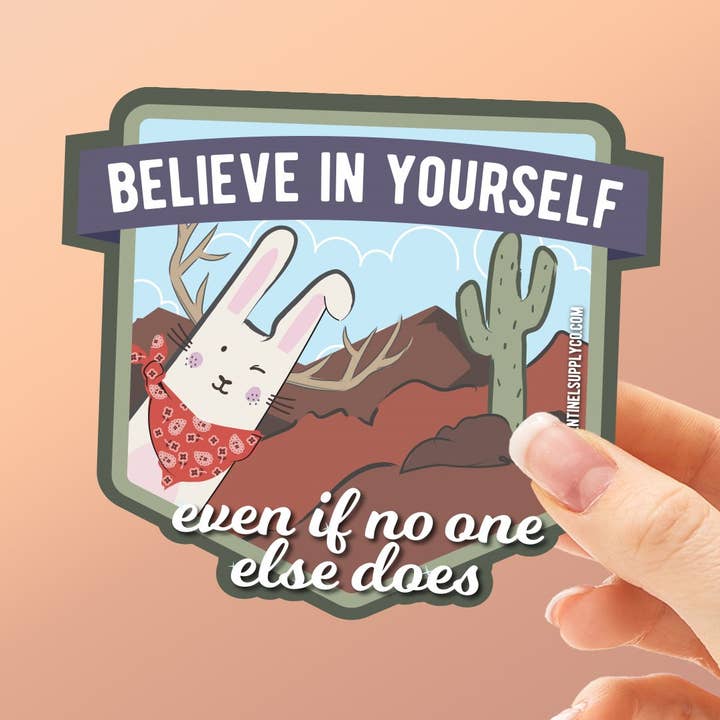 Believe Jackalope Decal - Cute Desert Cactus Bumper Sticker for wholesale by Sentinel Supply