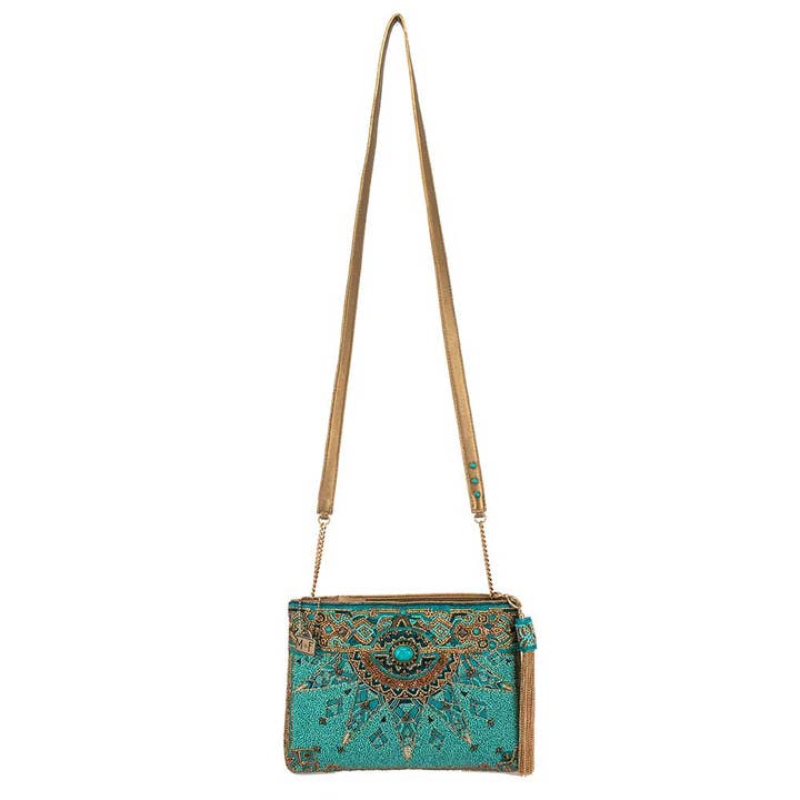 Mary Frances Accessories - Wholesale Crossbody Bag - Women's - New Day Beaded Mosaic Themed Crossbody Leather Handbag