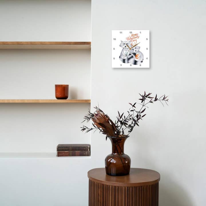 3dRose – wholesale Wall clock – 3dRose, Raccoon Love With Heart - Valentines Day Illustration and Typography, Wall Clock6