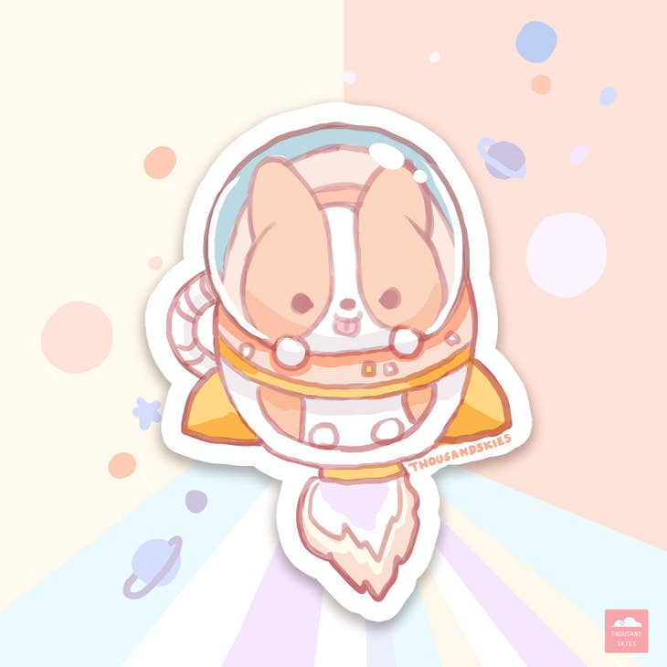Thousand Skies - Wholesale Sticker - Vinyl Sticker Corgi Space Rocket