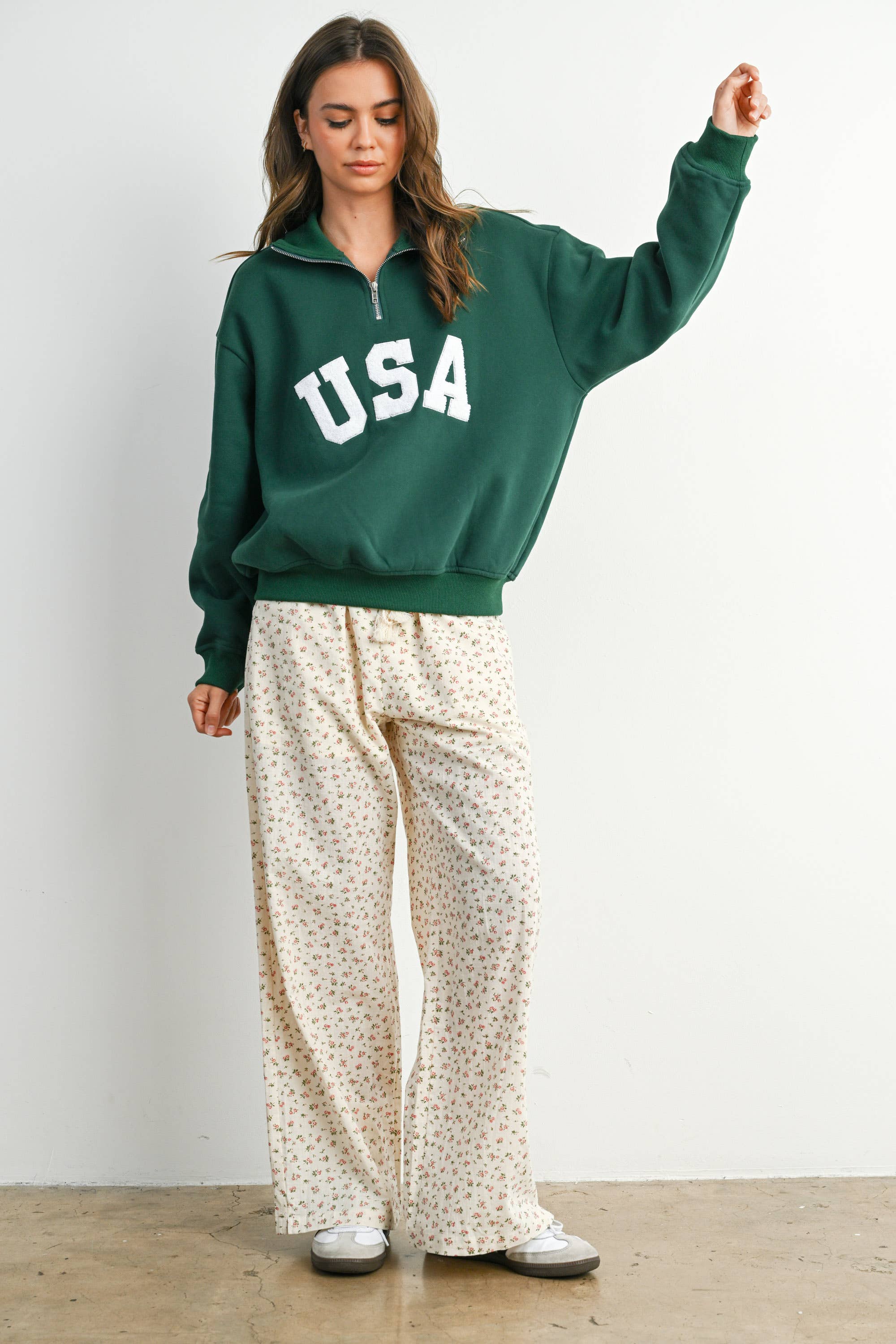 BUTTERMELON - Wholesale Sweatshirt - Women's - Quarter Zip Long Sleeve Top - BMT77951