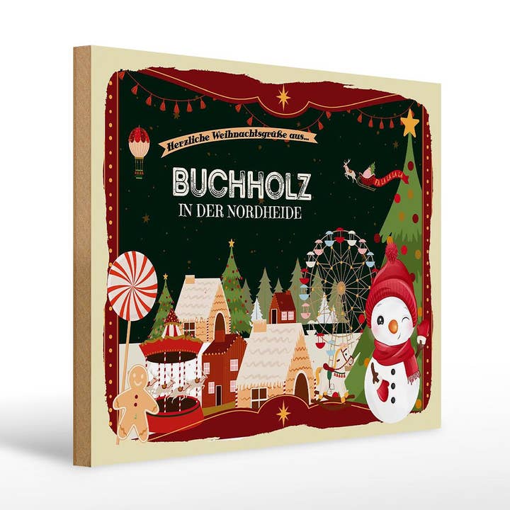 Sinal de madeira saudações de Natal BUCHHOLZ sinal de decoração presente 40x30 cm por atacado de Femer