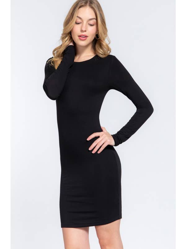 Active Basic | Active USA - Wholesale Dress - Women's - Long Sleeve Crew Neck 2 Ply Rayon Jersey Mini Dress13