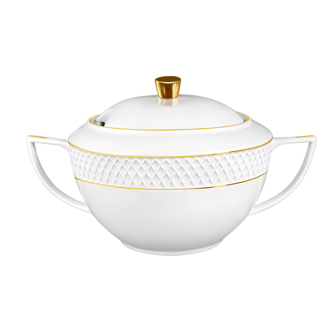 Wilmax Europe - Wholesale Serve Bowl - TUREEN WITH GOLD LINES 2800 ML WL-880102511/A0
