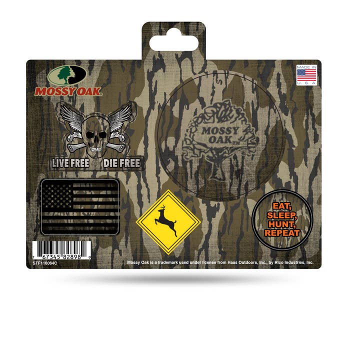Mossy Oak Bottomland Camo 5-Piece Sticker Sheet for wholesale by Rico Industries
